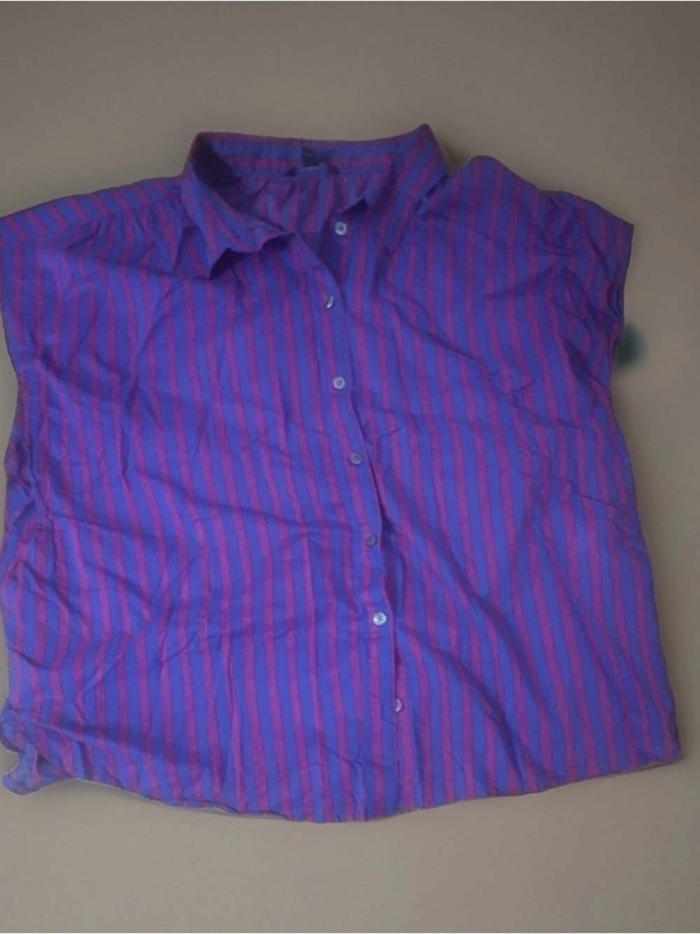 Banana Republic Factory Womens Cap Sleeve Blue/Pink Striped Blouse XXL